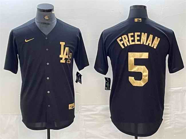 Men's Los Angeles Dodgers #5 Freddie Freeman Black Cool Base Stitched Baseball Jersey