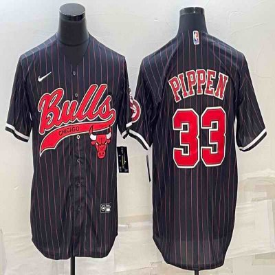 Men's Chicago Bulls #33 Scottie Pippen Black With Patch Cool Base Stitched Baseball Jersey