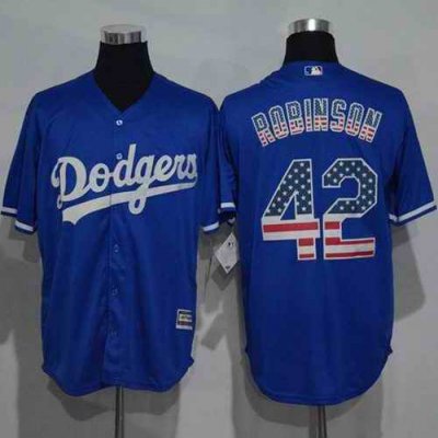 Dodgers #42 Jackie Robinson Blue USA Flag Fashion Stitched MLB Jersey