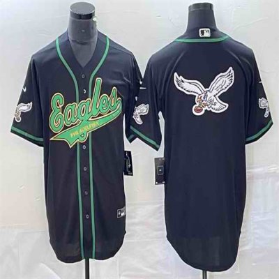 Men's Philadelphia Eagles Black Team Big Logo Cool Base Stitched Baseball Jersey