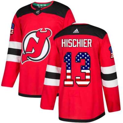 Men's New Jersey Devils #13 Nico Hischier Red USA Flag Stitched NHL Jersey