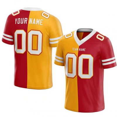 Men's Custom Red/Yellow Split Stitched Football Jersey