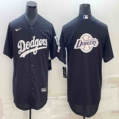 Men's Los Angeles Dodgers Black Team Big Logo Cool Base Stitched Baseball Jersey