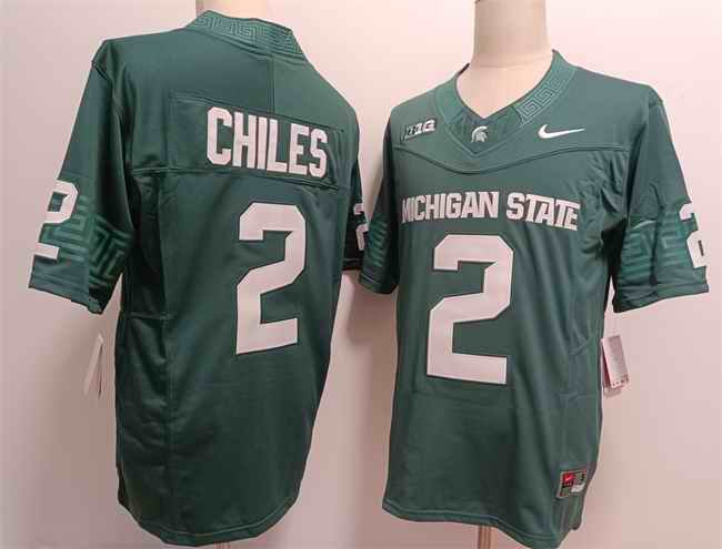 Men's Michigan State Spartans #2 Aidan Chiles Green F.U.S.E.  Stitched Football Jersey