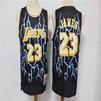 Men's Los Angeles Lakers #23 LeBron James Black Hardwood Classics Lightning Limited Edition Stitched Jersey