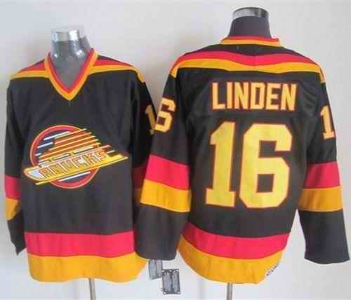 Canucks #16 Trevor Linden Black/Gold CCM Throwback Stitched NHL Jersey