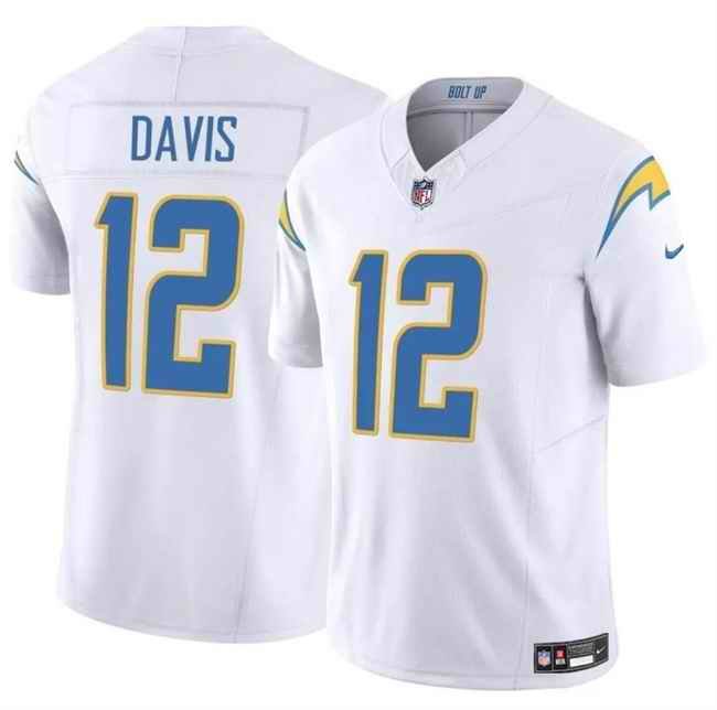 Men's Los Angeles Chargers #12 Derius Davis White 2024 F.U.S.E Vapor Limited Stitched Football Jersey