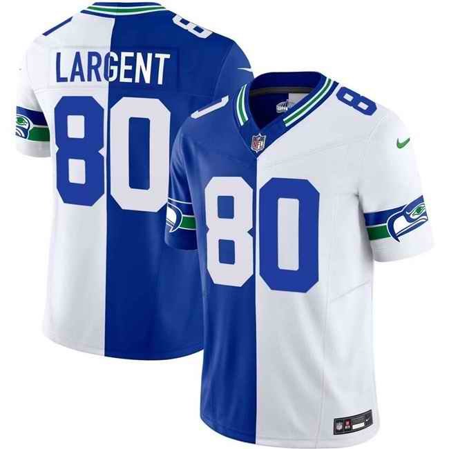 Men's Seattle Seahawks #80 Steve Largent Royal/White Split  F.U.S.E. Vapor Throwback Limited Stitched Football Jersey