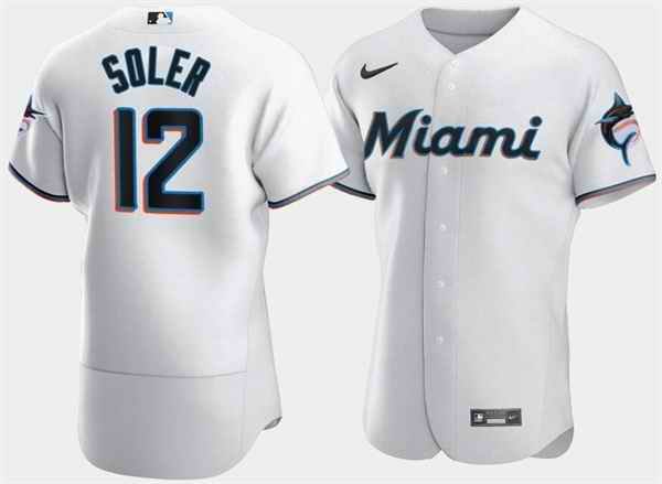 Men's Miami Marlins #12 Jorge Soler White Flex Base Stitched Jersey