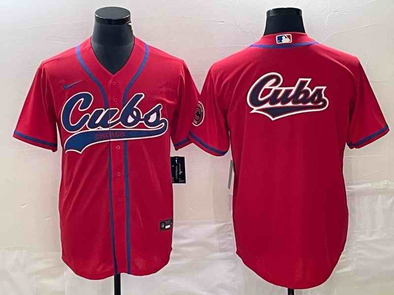 Men's Chicago Cubs Red Team Big Logo Cool Base Stitched Jersey