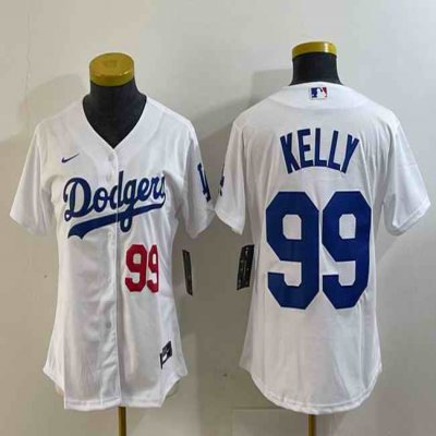 Women's Los Angeles Dodgers #99 Joe Kelly White With Patch Stitched Jersey(Run Small)