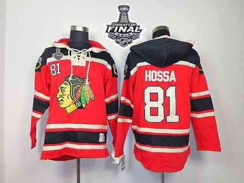 Blackhawks #81 Marian Hossa Red Sawyer Hooded Sweatshirt 2015 Stanley Cup Stitched NHL Jersey