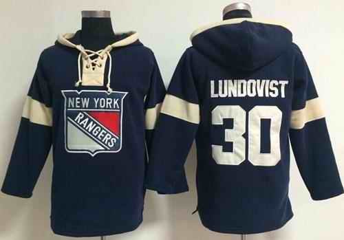 New York Rangers #30 Henrik Lundqvist Navy Blue Pullover NHL Hoodie