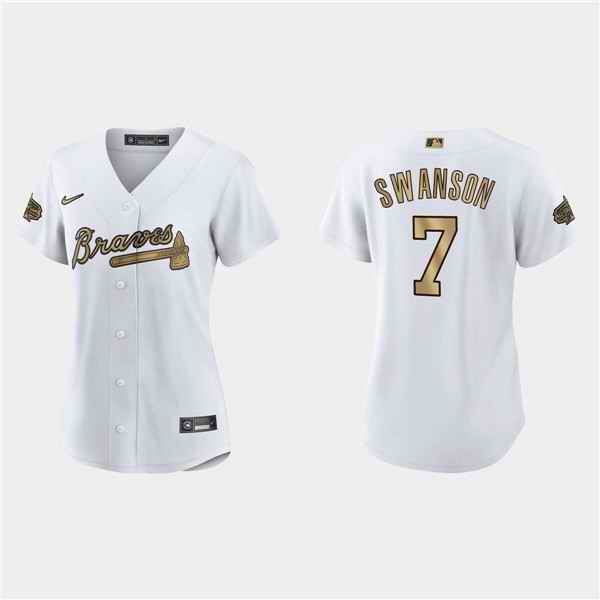 Women's Atlanta Braves #7 Dansby Swanson 2022 All-Star White Stitched Baseball Jersey(Run Small)