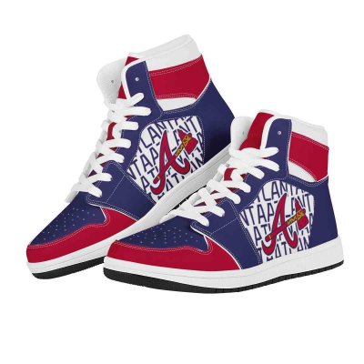 Women's Atlanta Braves High Top Leather AJ1 Sneakers 001