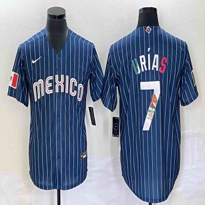 Men's Mexico Baseball #7 Julio Ur'as 2023 Navy World Baseball Classic Stitched Jersey