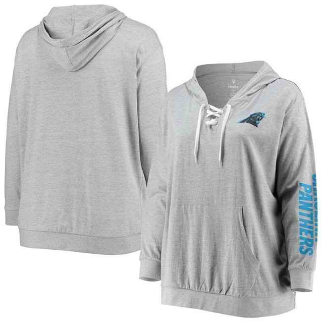 Women's Carolina Panthers Heathered Gray  Lace-Up Pullover Hoodie