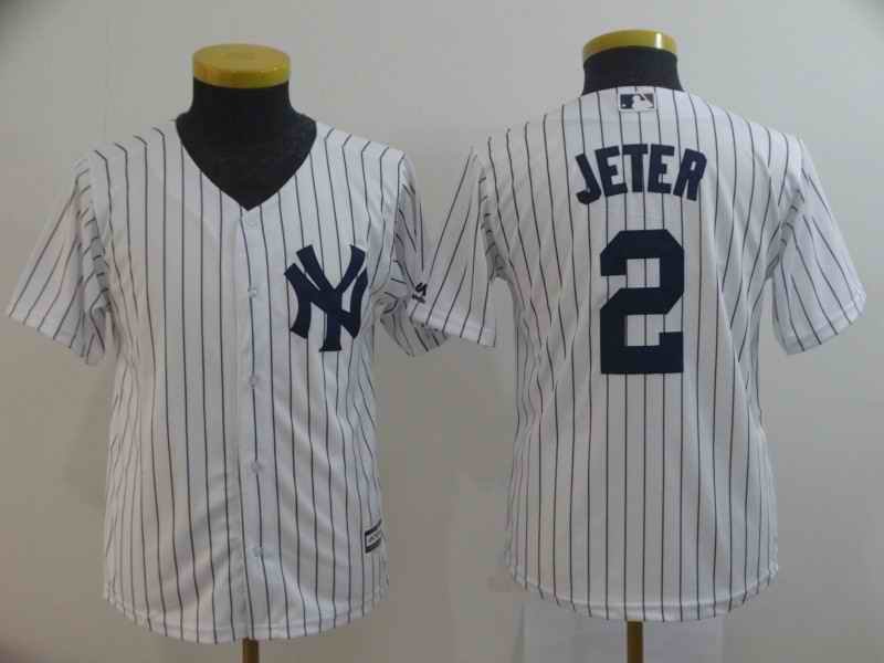 Youth New York Yankees #2 Derek Jeter 2019 White Cool Base Stitched MLB Jersey