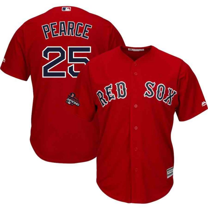 Men's Boston Red Sox #25 Steve Pearce Majestic Scarlet 2018 World Series Champions Team Logo Player Stitched MLB Jersey