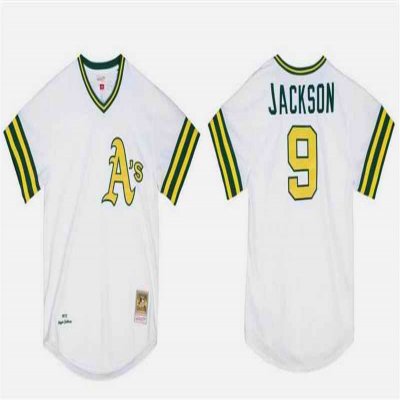 Men's Oakland Athletics #9 Reggie Jackson White Mitchell & Ness Stitched Jersey