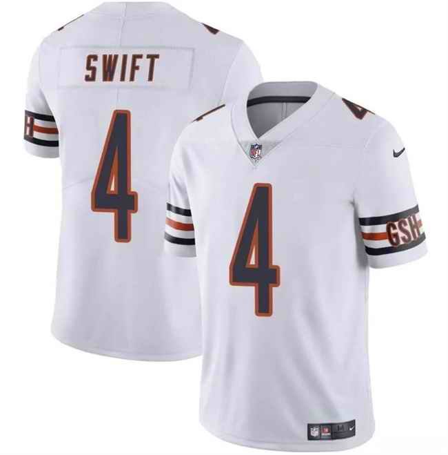 Men's Chicago Bears #4 D'Andre Swift White Vapor Stitched Football Jersey