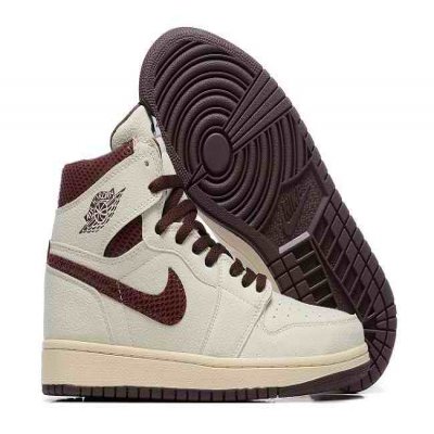 Women's Running Weapon Air Jordan 1 Cream/Brown Shoes 0345