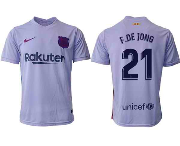 Men's Barcelona #21 Frenkie de Jong 2021/22 Grey Away Soccer Jersey