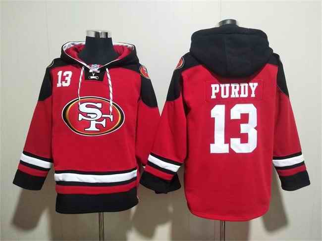 Men's San Francisco 49ers #13 Brock Purdy Red/Black Ageless Must-Have Lace-Up Pullover Hoodie