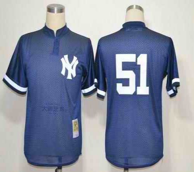 Mitchell And Ness 1995 Yankees #51 Bernie Williams Blue Throwback Stitched MLB Jersey