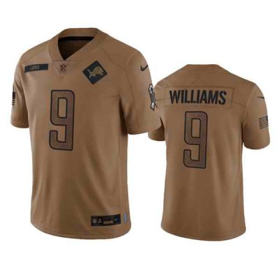 Men's Detroit Lions #9 Jameson Williams 2023 Brown Salute To Service Limited Stitched Jersey