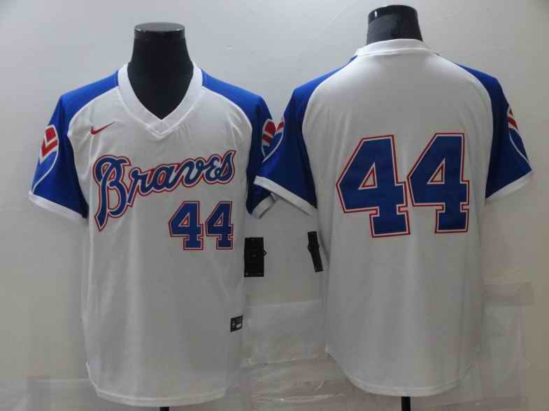 Men's Atlanta Braves #44 Hank Aaron White Cool Base Stitched Jersey