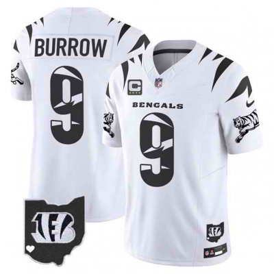 Men's Cincinnati Bengals #9 Joe Burrow White F.U.S.E. With 4-Star C Patch Special Vapor Untouchable Limited Stitched Football Jersey