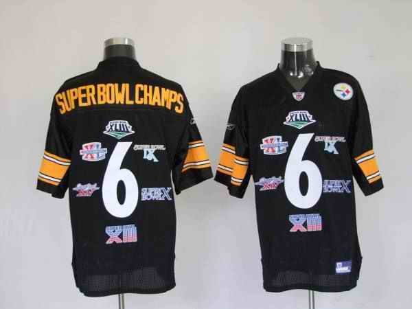 Steelers 6 Super Bowl Champion Patch Black Stitched Youth NFL Jersey