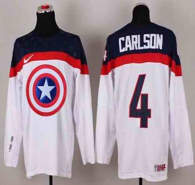 Olympic Team USA #4 John Carlson White Captain America Fashion Stitched NHL Jersey