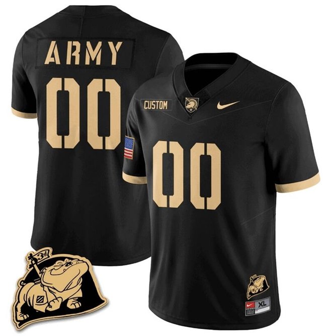 Men's Army Black Knights Active Player Custom Black 2024 F.U.S.E. Rocky The Bulldog Patch Vapor Stitched Football Jersey