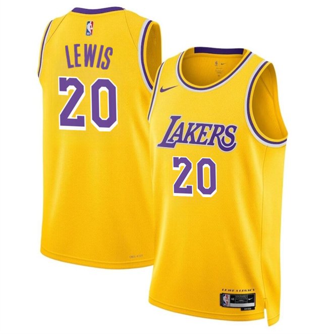 Men's Los Angeles Lakers #20 Maxwell Lewis Yellow 2024 Icon Edition Stitched Basketball Jersey