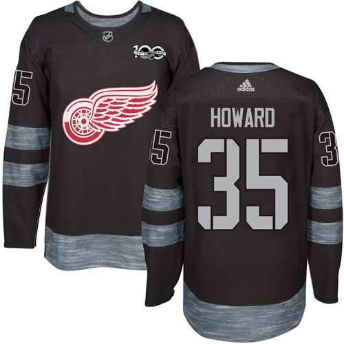 Red Wings #35 Jimmy Howard Black 1917-2017 100th Anniversary Stitched NHL Jersey