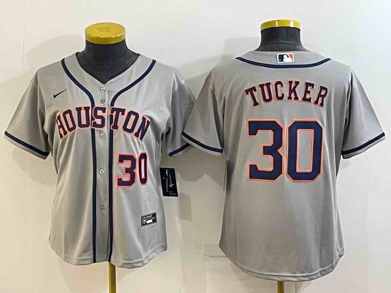 Women's Houston Astros #30 Kyle Tucker Gray Cool Base Stitched Baseball Jersey(Run Small)