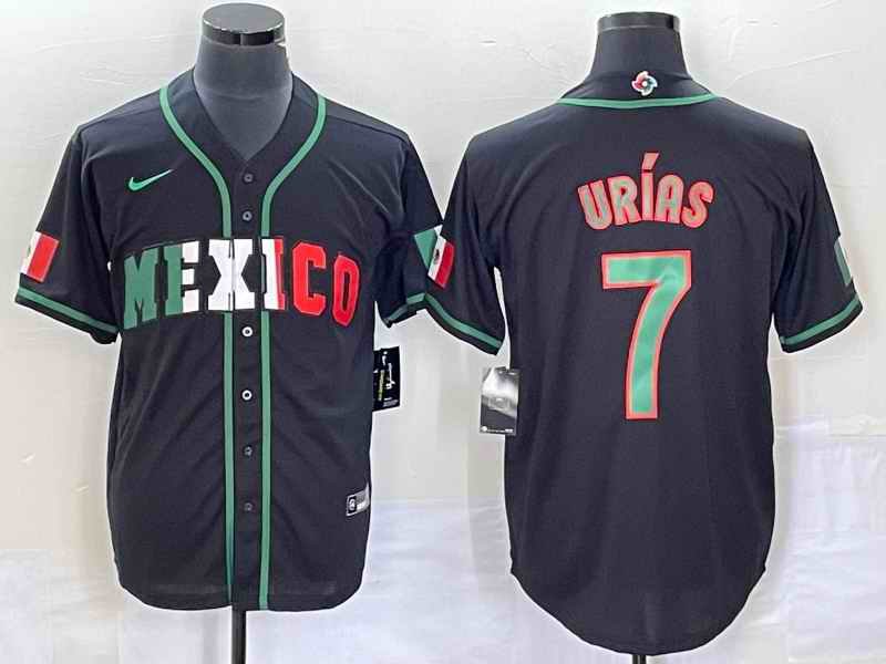 Men's Mexico Baseball #7 Julio Ur'as 2023 Black World Baseball With Patch Classic Stitched Jersey