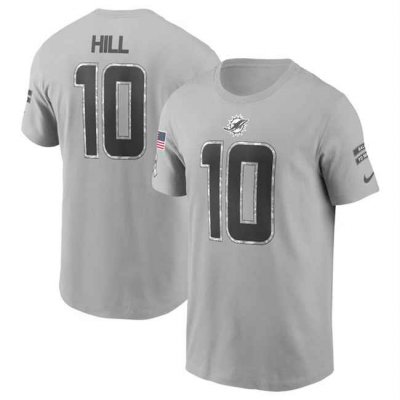 Men's Miami Dolphins #10 Tyreek Hill 2024 Gray Salute To Service Name & Number T-Shirt