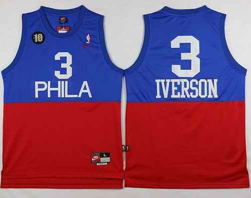 76ers #3 Allen Iverson Red/Blue Nike Throwback Stitched NBA Jersey