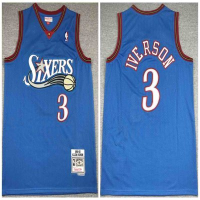 Men's Philadelphia 76ers #3 Allen Iverson Blue 1999-00 Throwback Stitched Jersey