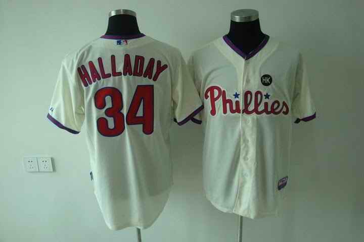 Phillies #34 Roy Halladay Stitched Cream Youth MLB Jersey