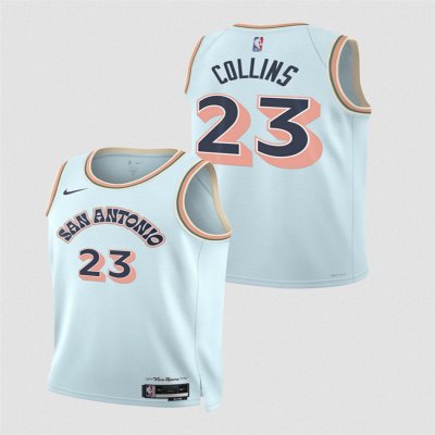 Men's San Antonio Spurs #23 Zach Collins Light Blue 2024/25 City Edition Stitched Basketball Jersey