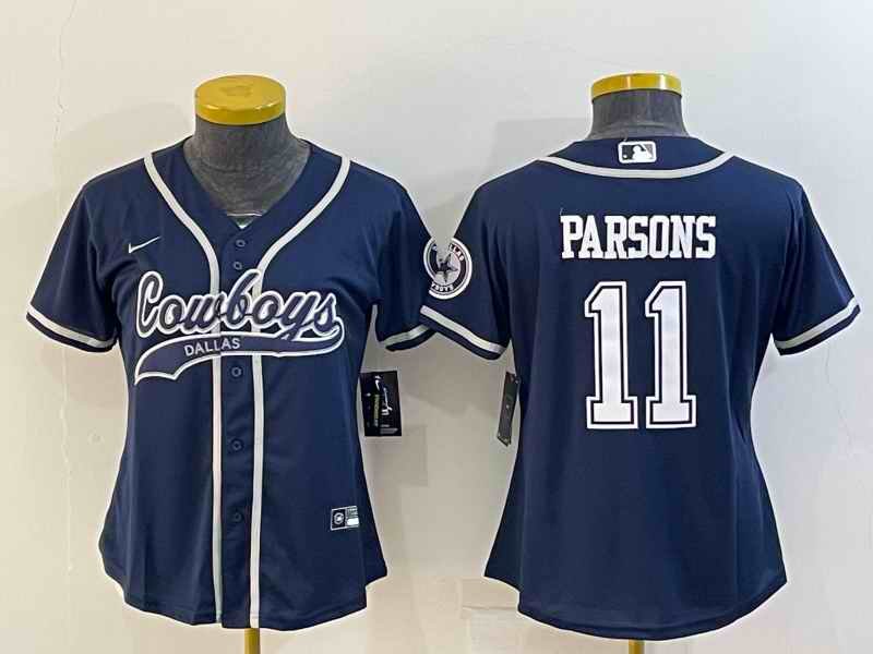 Youth Dallas Cowboys #11 Micah Parsons Navy With Patch Cool Base Stitched Baseball Jersey