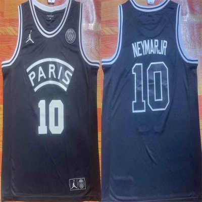 Men's Paris Saint-Germain #10 Neymar Jr Black Stitched Basketball Jersey