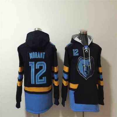 Men's Memphis Grizzlies #12 Ja Morant Black/Blue Ageless Must-Have Lace-Up Pullover Hoodie