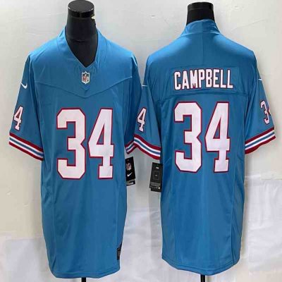 Men's Tennessee Titans #34 Earl Campbell Light Blue 2023 F.U.S.E. Vapor Limited Throwback Stitched Football Jersey