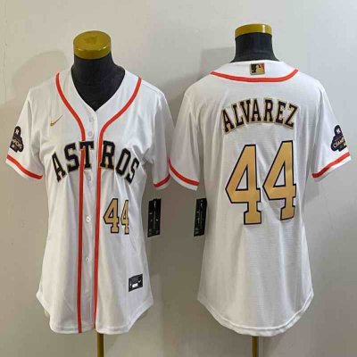 Youth Houston Astros #44 Yordan Alvarez White 2023 Gold Collection With World Serise Champions Patch Stitched Baseball Jersey