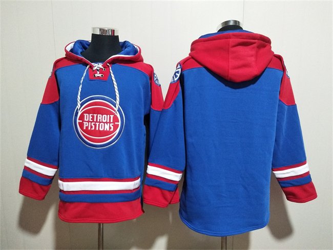 Men's Detroit Pistons Blank Blue/Red Lace-Up Pullover Hoodie